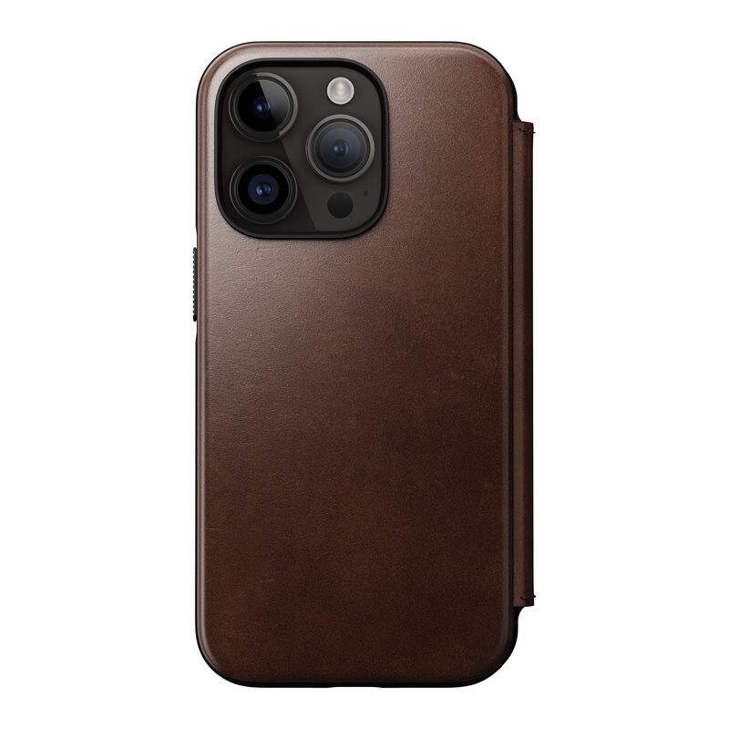 Nomad iPhone 14 Pro Modern Horween Leather Folio MagSafe Brun - Lyxigt plånboksfodral i högkvalitativt läder