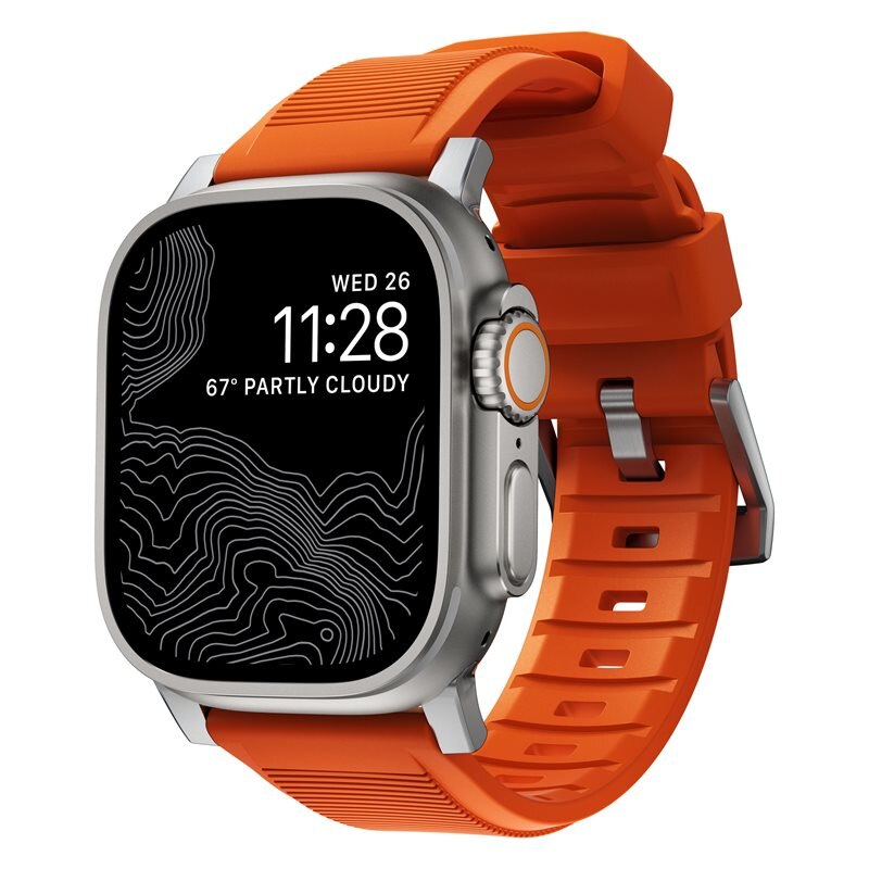 Nomad Apple Watch 45mm Series 7 Rugged Band Ultra Orange (Silver Hardware) - Högkvalitativt armband
