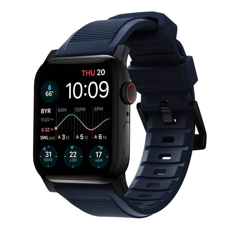 Nomad Apple Watch 45mm Series 7 Rugged Band Atlantic Blue (Black Hardware) - Högkvalitativt armband
