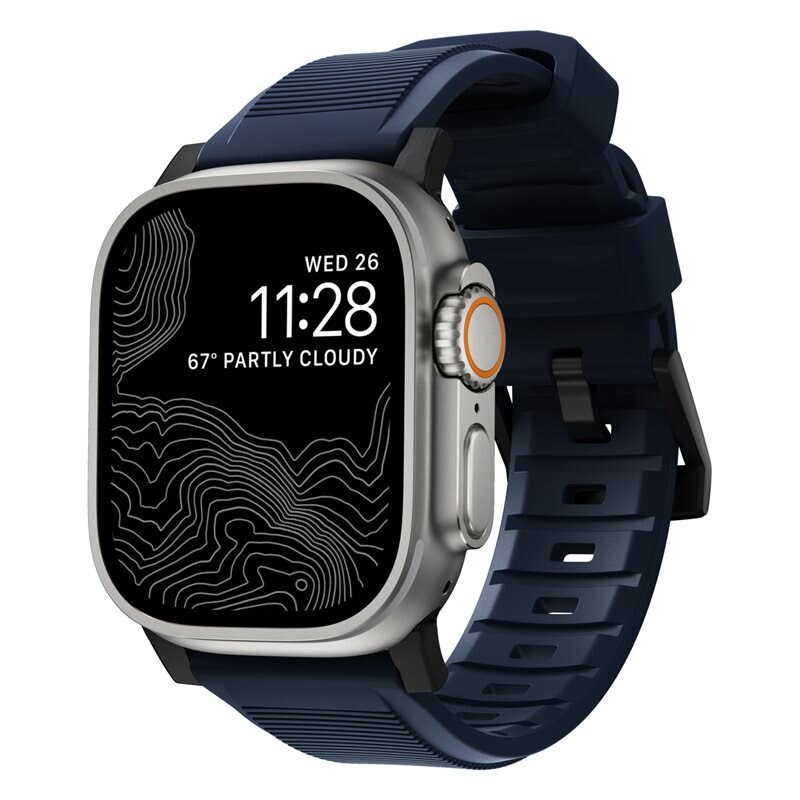 Nomad Apple Watch Ultra 49mm Rugged Band Atlantic Blue (Black Hardware) - Högkvalitativt armband