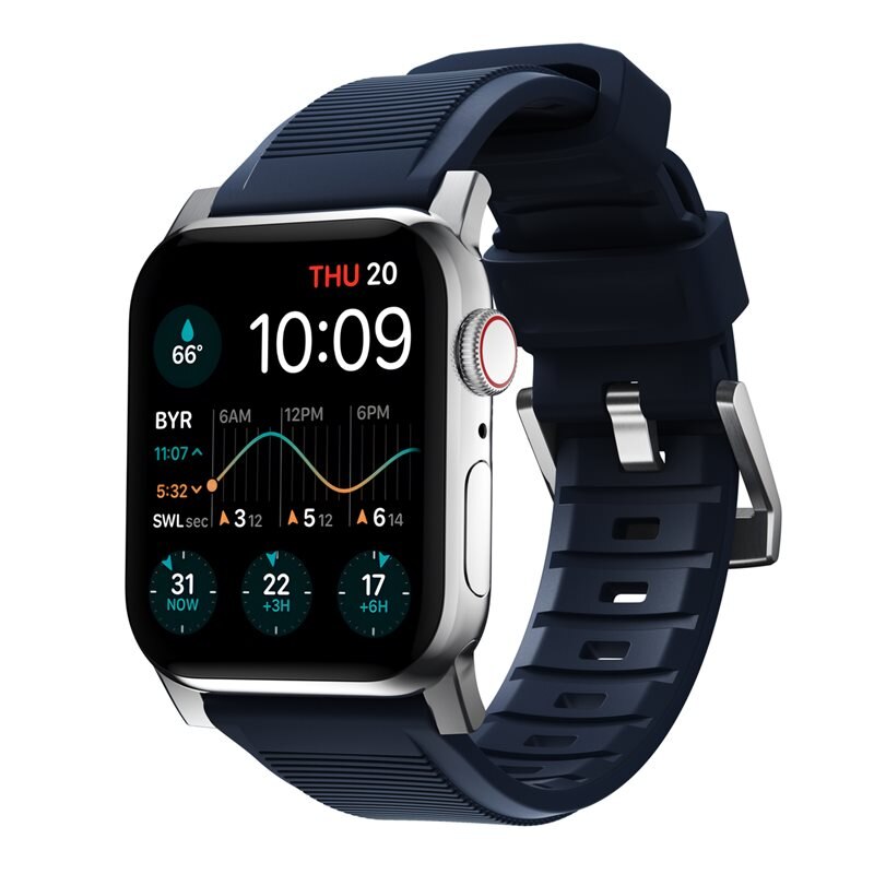 Nomad Apple Watch Series 10 46mm Rugged Band Atlantic Blue (Silver Hardware) - Högkvalitativt armband