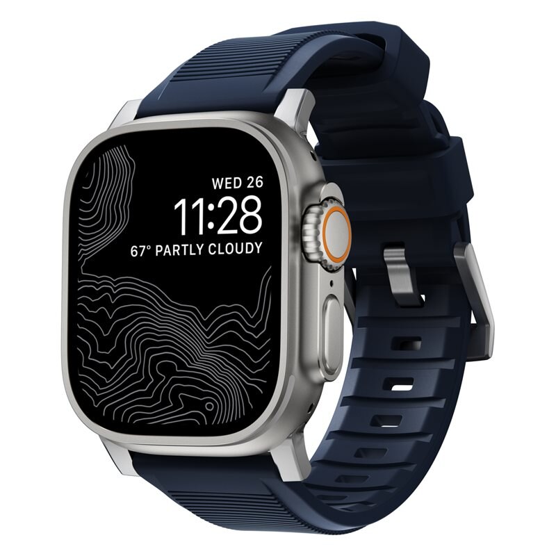 Nomad Apple Watch Ultra 49mm Rugged Band Atlantic Blue (Silver Hardware) - Högkvalitativt armband