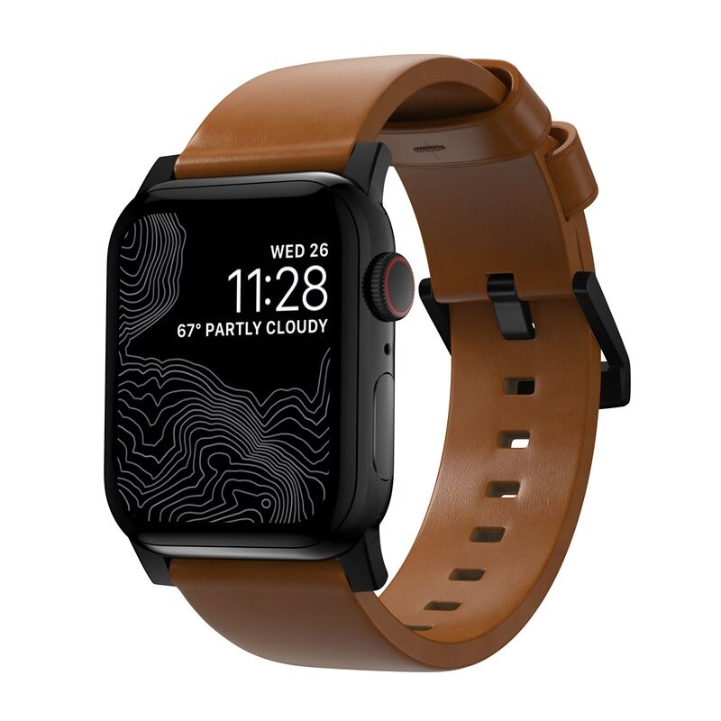 Nomad Apple Watch Ultra 2 49mm Modern Leather Band English Tan (Black Hardware) - Läderarmband i högvalitativt läder