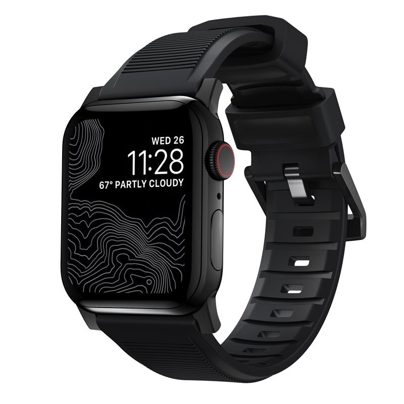 Nomad Apple Watch 44mm Rugged Band Black (Black Hardware) - Högkvalitativt armband