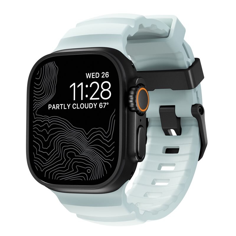 Nomad Apple Watch Series 9 45mm Rocky Point Band Icy Blue Glow (Black Hardware) - Limited edition
