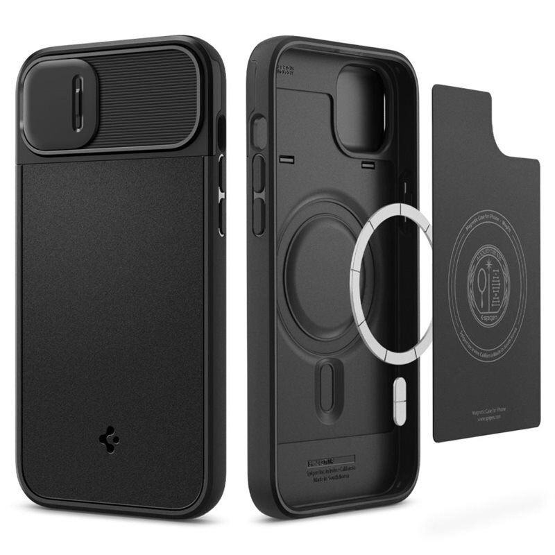 Spigen Optik Armor Mag iPhone 14 Plus Svart - Mobilskal med MagSafe och kameraskydd