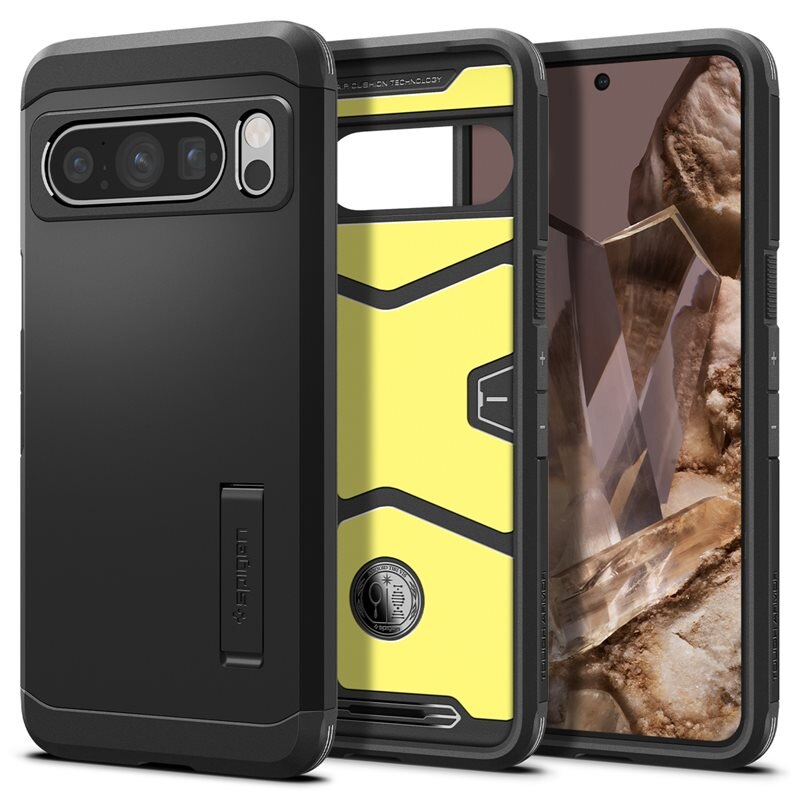 Spigen Google Pixel 8 Pro Case Tough Armor Black - Stöttåligt mobilskal med ställ