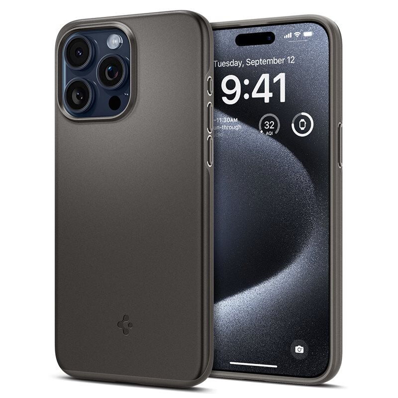 Spigen iPhone 15 Pro Case Thin Fit Gunmetal - Tunt och minimalistiskt mobilskal