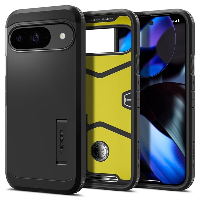 Spigen Google Pixel 9 Case Tough Armor Black - Stöttåligt mobilskal med ställ