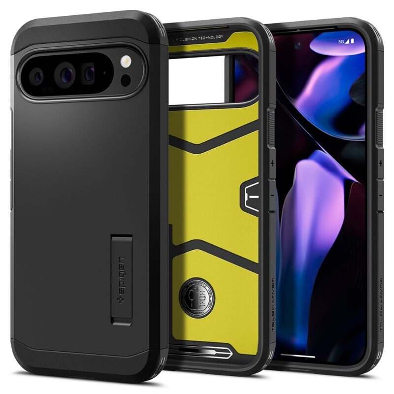 Spigen Google Pixel 9 Pro XL Case Tough Armor Black - Stöttåligt mobilskal med ställ