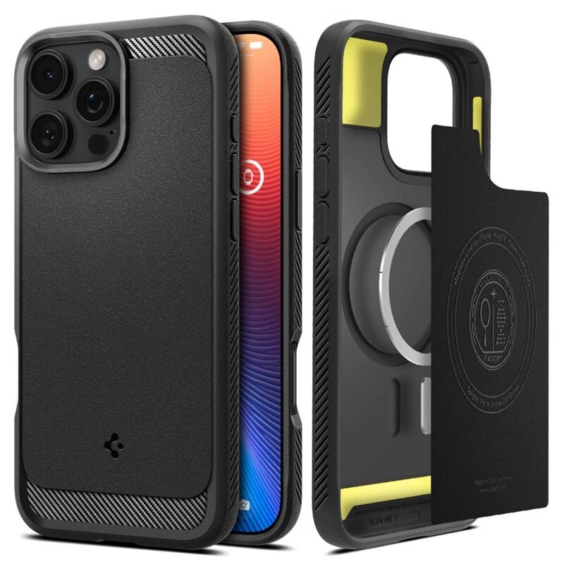 Spigen iPhone 16 Pro Max Case Rugged Armor MagSafe Black - Mobilskal med MagSafe