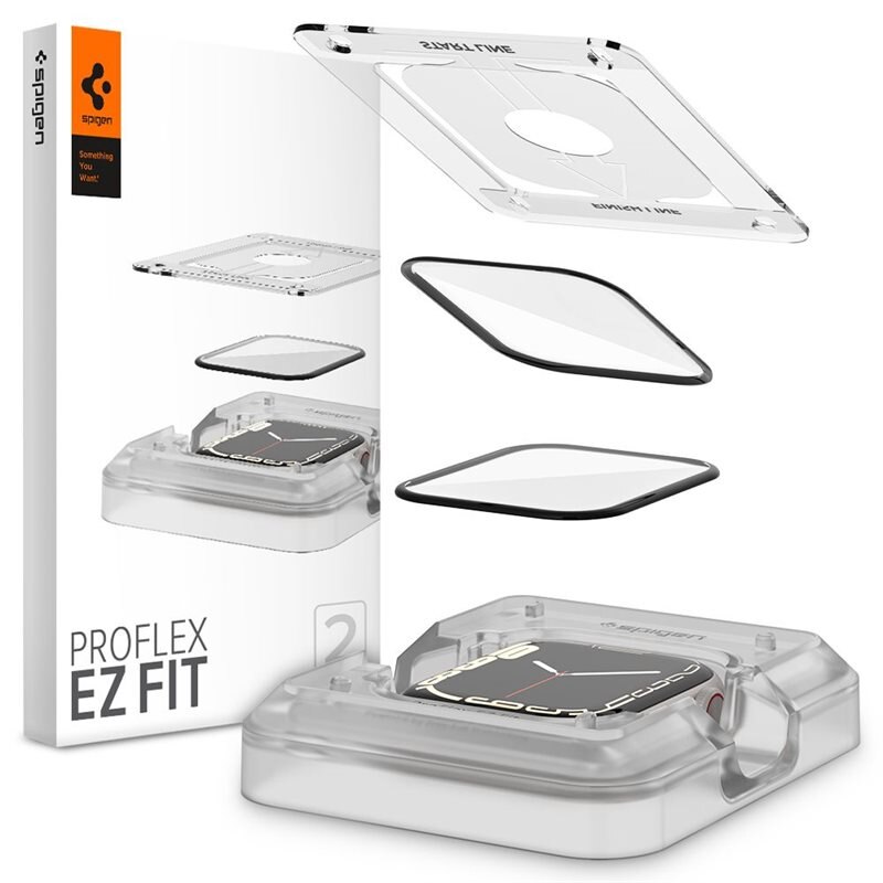 Spigen Apple Watch 45mm Series 7 Screen Protector ProFlex EZ Fit (2-pack) - Skärmskydd i härdat glas med installationsram