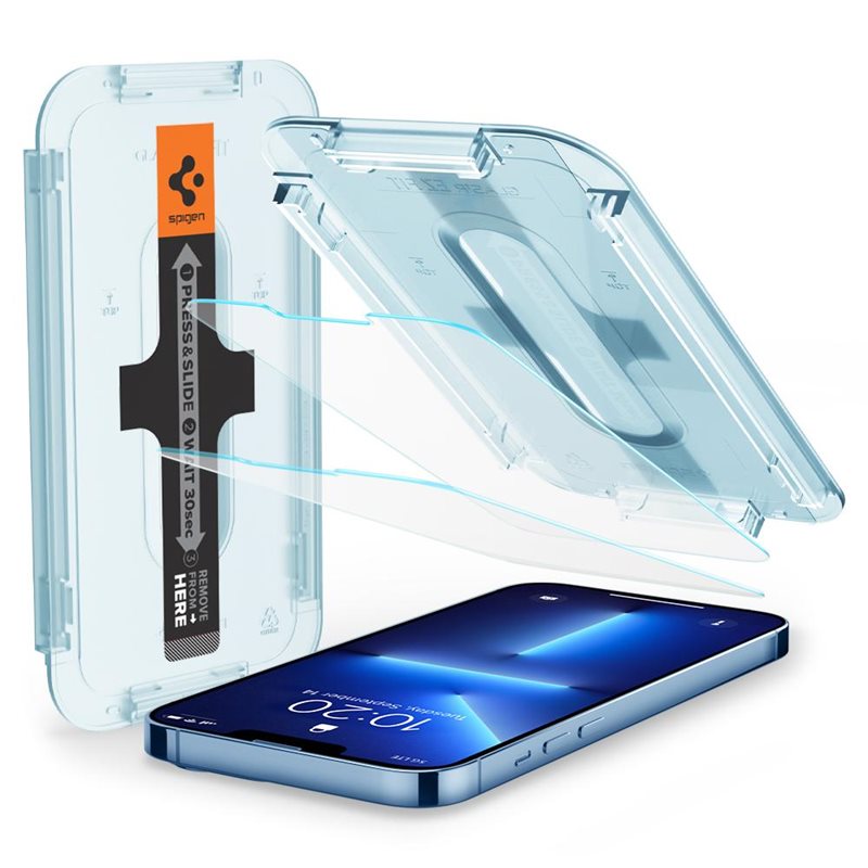 Spigen iPhone 13 Pro Max/14 Plus Skärmskydd GLAS.tR EZ Fit (2-pack) - Skärmskydd i härdat glas med monteringsram