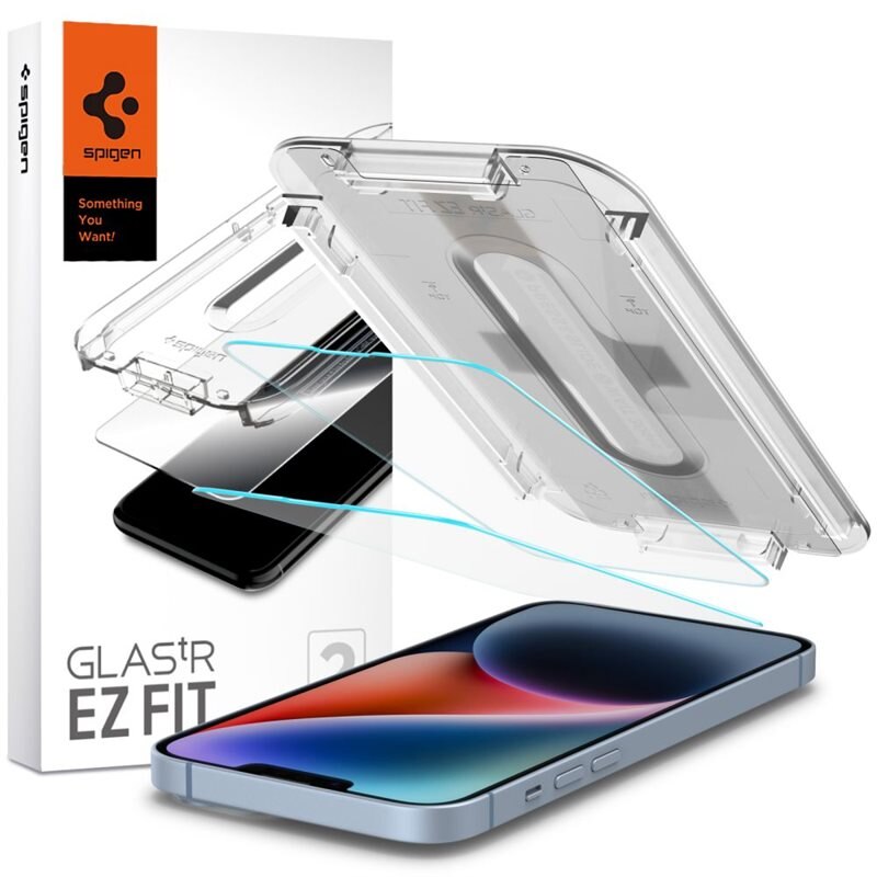 Spigen iPhone 16e Screen Protector GLAS.tR EZ Fit (2-pack) - Skärmskydd i härdat glas med monteringsram