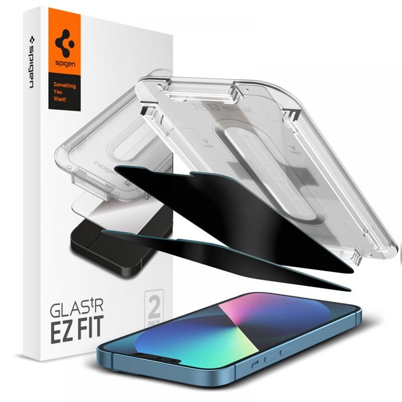 Spigen iPhone 13 Privacy Skärmskydd GLAS.tR EZ Fit (2-pack) - Skärmskydd i härdat glas med monteringsram