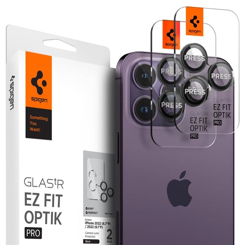 Spigen iPhone 14 Pro Max EZ Fit Optik Pro Lens Protector (2-pack) Black - Kameraskydd - Linsskydd - Med monteringsram för enkel installation