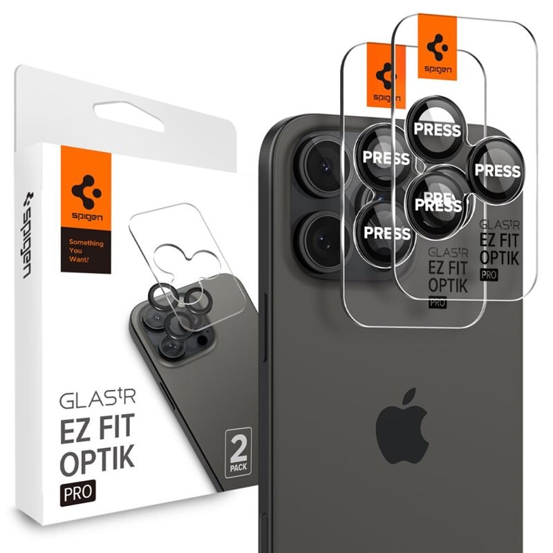 Spigen iPhone 16 Pro Max EZ Fit Optik Lens Protector (2-pack) Black - Kameraskydd - Linsskydd - Med monteringsram för enkel installation