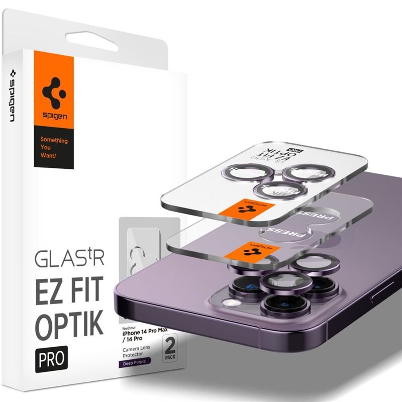 Spigen iPhone 14 Pro Max EZ Fit Optik Pro Lens Protector (2-pack) Deep Purple - Kameraskydd - Linsskydd - Med monteringsram för enkel installation