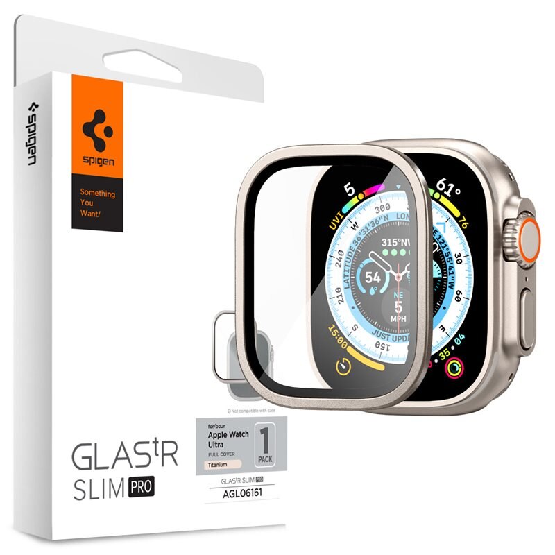 Spigen Apple Watch Ultra 2 49mm Screen Protector Glas.tR Slim Pro Titanium - Skärmskydd i härdat glas - Enkel installation
