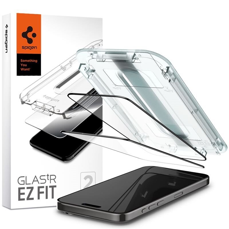 Spigen iPhone 15 Pro Screen Protector GLAS.tR Full Cover EZ Fit (2-pack) Black