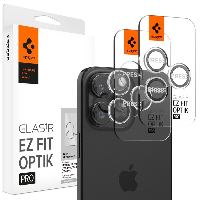 Spigen iPhone 14 Pro EZ Fit Optik Pro Lens Protector (2-pack) Crystal Clear - Kameraskydd - Linsskydd - Med monteringsram för enkel installation