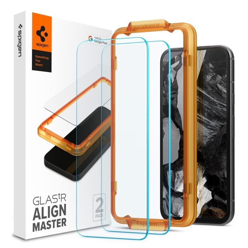Spigen Google Pixel 8a AlignMaster GLAS.tR (2-pack) - Skärmskydd i härdat glas med monteringsram - Enkel installation