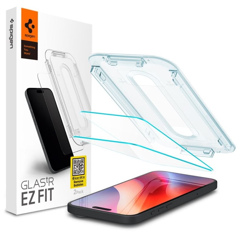 Spigen iPhone 16 Screen Protector GLAS.tR EZ Fit (2-pack) - Skärmskydd i härdat glas med monteringsram
