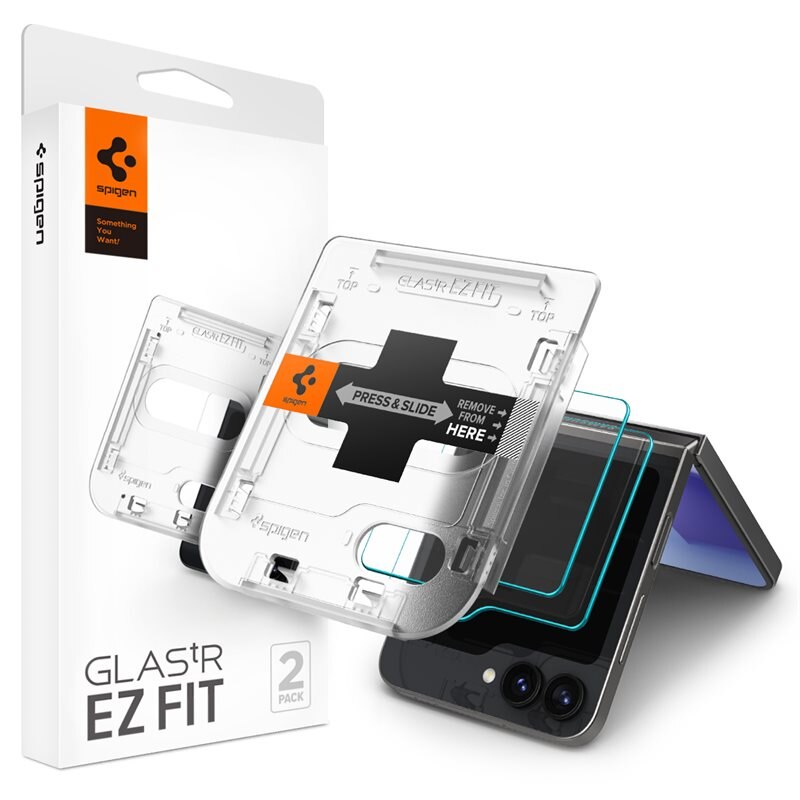 Spigen Galaxy Z Flip 6 Cover Screen Protector GLAS.tR EZ Fit (2-pack) - Skärmskydd i härdat glas med monteringsram