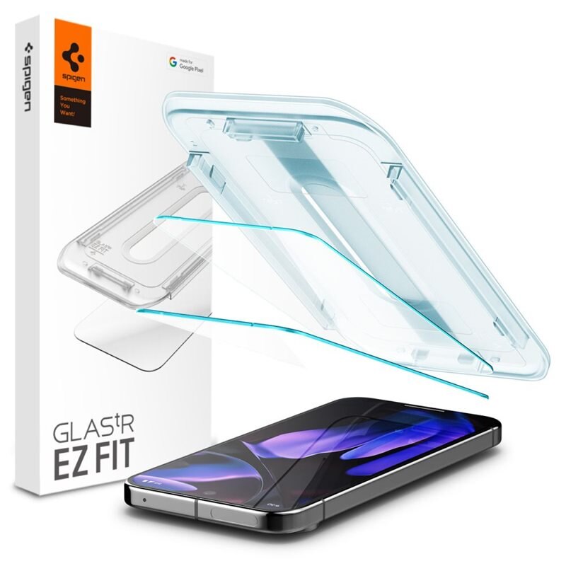 Spigen Google Pixel 9 Pro Screen Protector GLAS.tR EZ Fit (2-pack) - Skärmskydd i härdat glas med monteringsram