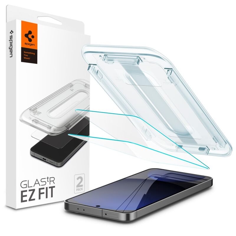 Spigen Samsung Galaxy S24 FE Screen Protector GLAS.tR EZ Fit (2-pack) - Skärmskydd i härdat glas med monteringsram