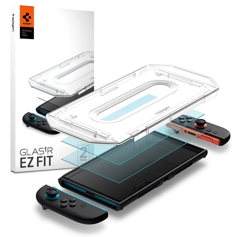 Spigen Nintendo Switch 2 Screen Protector GLAS.tR EZ Fit (2-pack) - Skärmskydd i härdat glas med installationsram