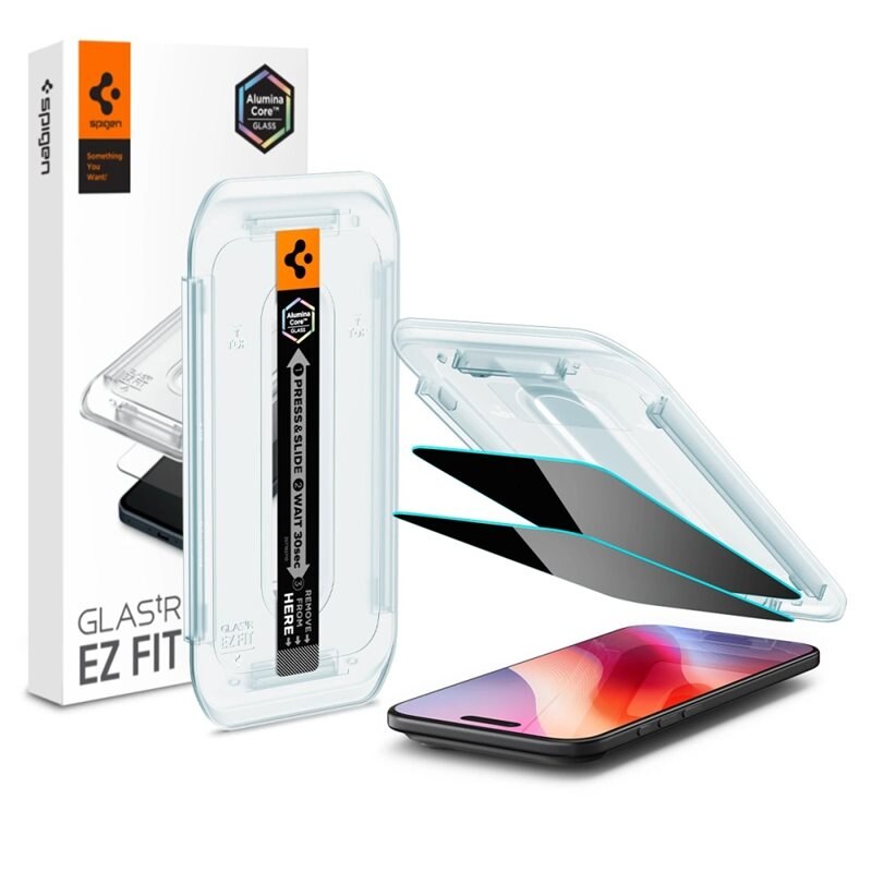 Spigen iPhone Air Privacy Screen Protector GLAS.tR EZ Fit (2-pack) - Skärmskydd i härdat glas med monteringsram