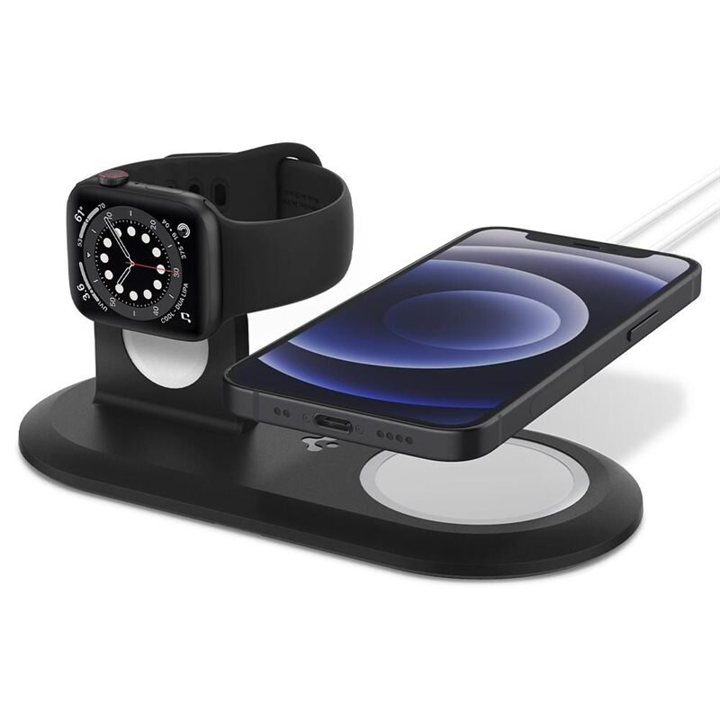 Spigen MagFit Charge Stand Duo Svart - Laddstation med MagSafe för iPhone och Apple Watch