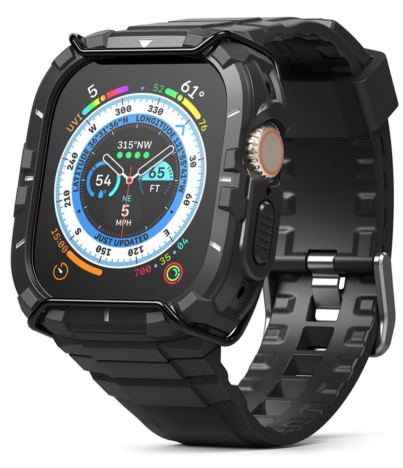 Ringke Fusion-X Guard Case+Band Apple Watch Ultra 2 49mm Black (White Index) - Stöttålig kombination av armband och skal