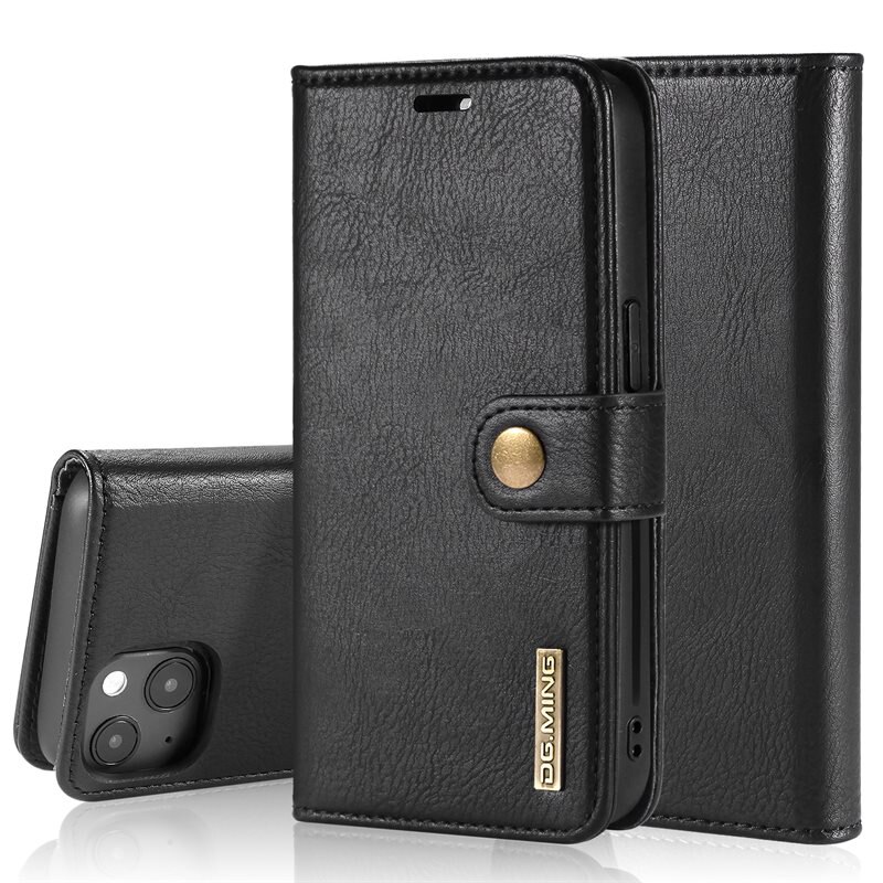DG.MING magnetfodral iPhone 14 Svart - Stilrent läderfodral med avtagbart magnetiskt skal