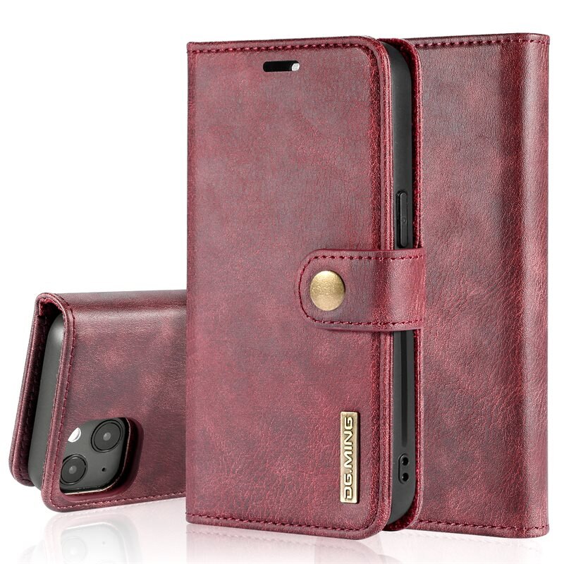 DG.MING magnetfodral iPhone 14 Red - Stilrent läderfodral med avtagbart magnetiskt skal
