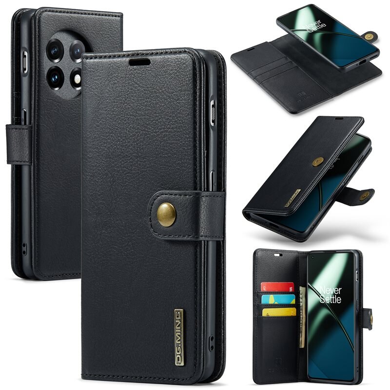 DG.MING magnetfodral OnePlus 11 Svart - Stilrent läderfodral med avtagbart magnetiskt skal