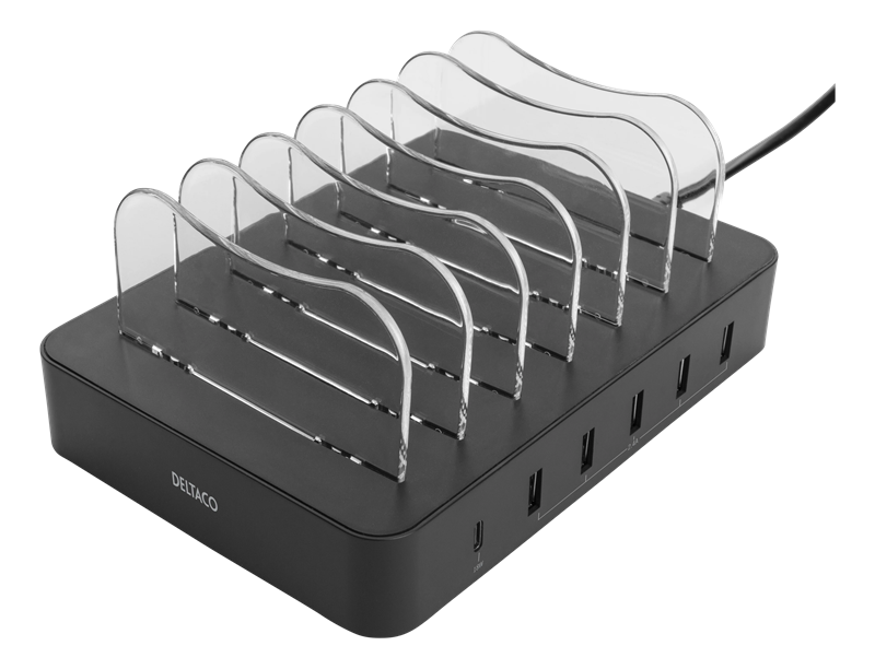 Deltaco Laddningsstation 6-enheter 5x USB-A, 1x USB-C 50W svart