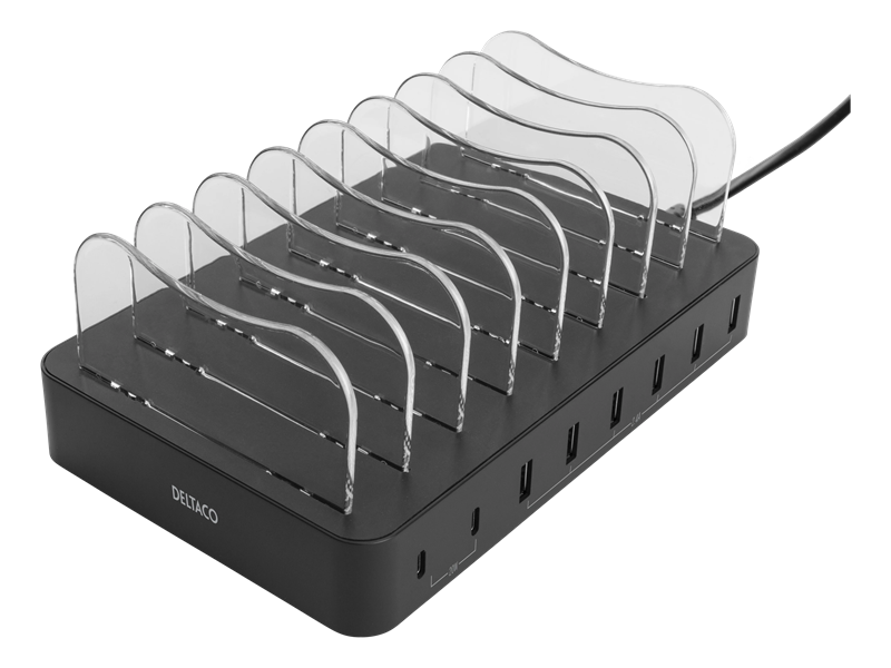 Deltaco Laddningsstation 8-enheter 6x USB-A, 2x USB-C 75W svart
