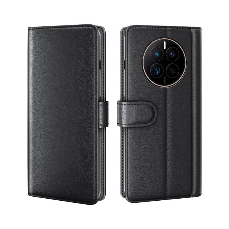 Äkta Läderfodral Huawei Mate 50 Svart - Stilrent plånboksfodral med plats för sedlar och kort