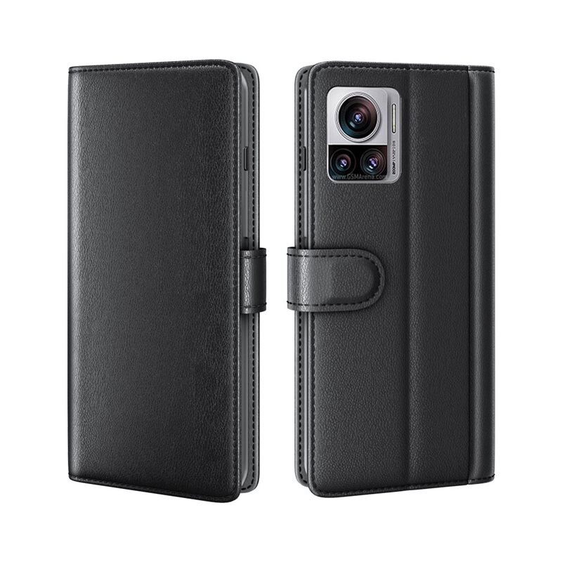 Äkta Läderfodral Motorola Edge 30 Ultra Svart - Stilrent plånboksfodral med plats för sedlar och kort