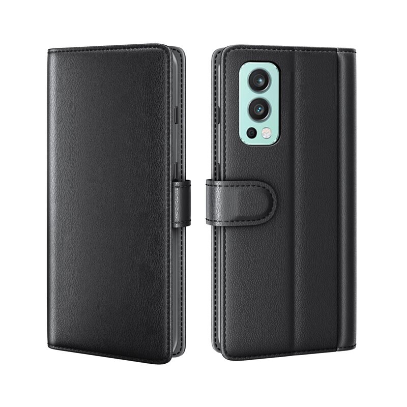 Äkta Läderfodral OnePlus Nord 2 5G Svart - Stilrent plånboksfodral med plats för sedlar och kort