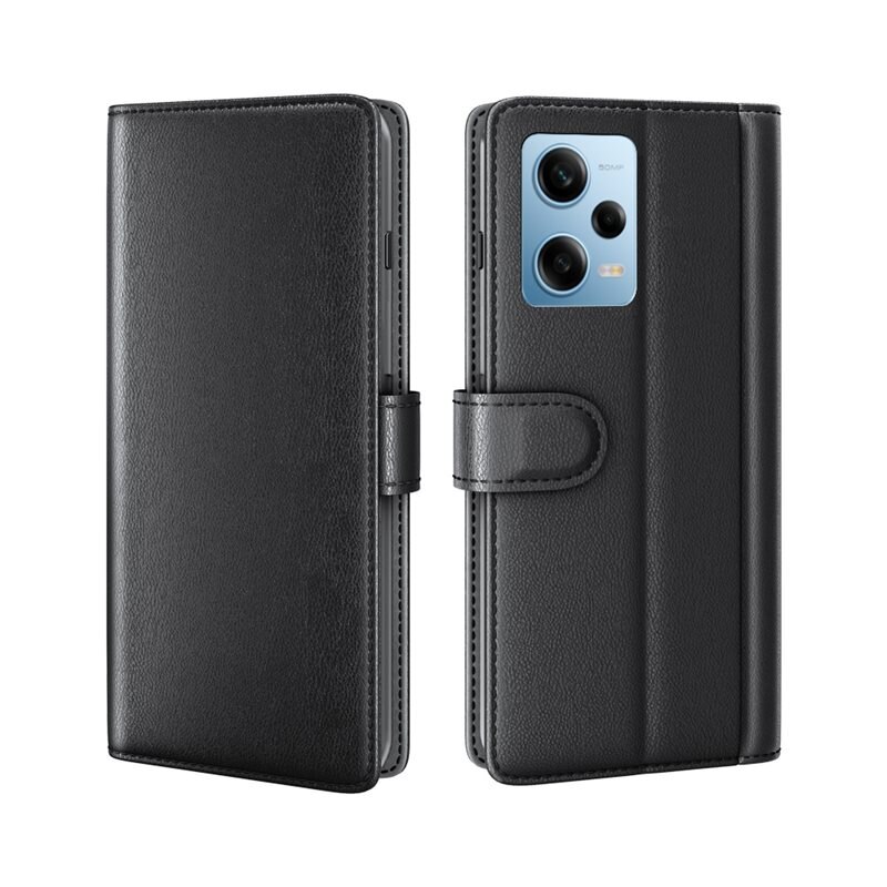Äkta Läderfodral Xiaomi Redmi Note 12 Pro Svart - Stilrent plånboksfodral med plats för sedlar och kort