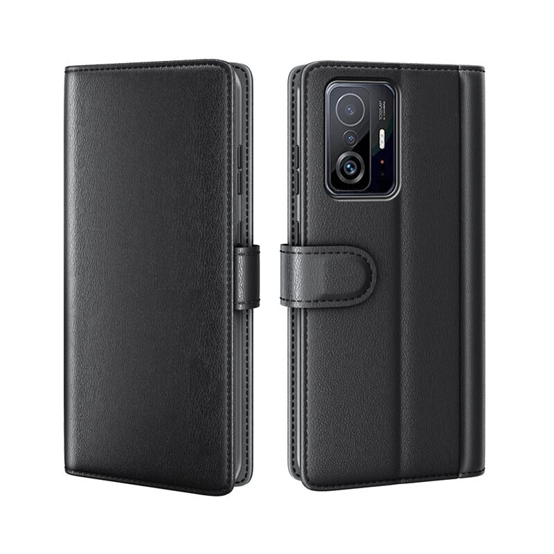 Äkta Läderfodral Xiaomi 11T/11T Pro Svart - Stilrent plånboksfodral med plats för sedlar och kort