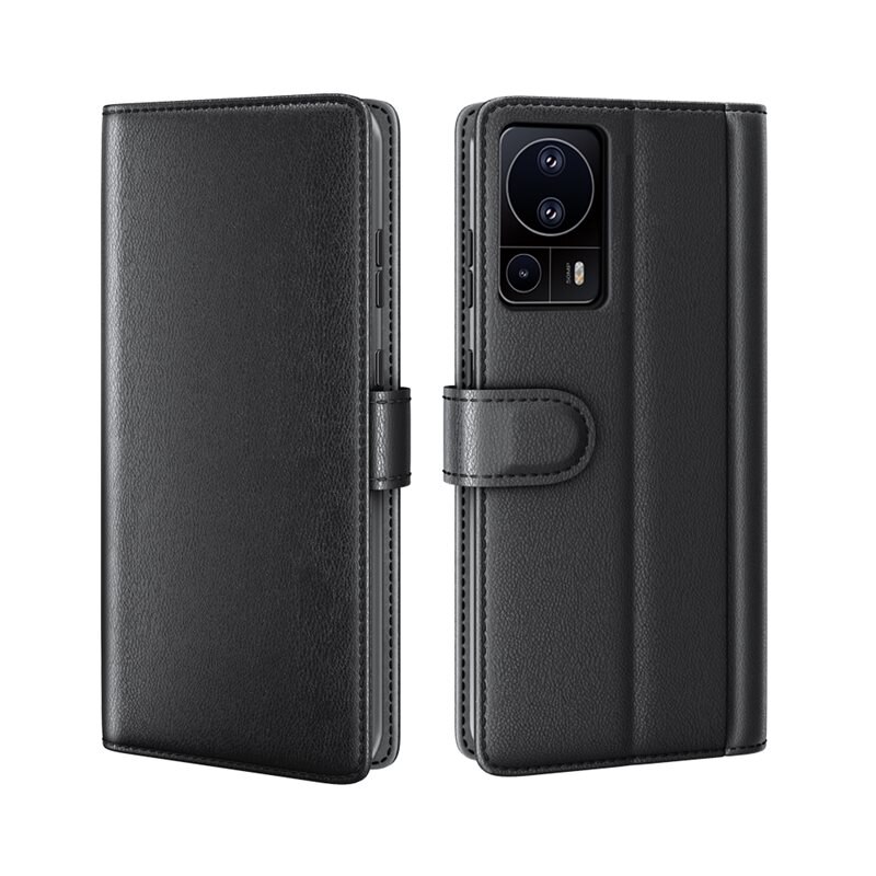 Äkta Läderfodral Xiaomi Poco X6 Pro Svart - Stilrent plånboksfodral med plats för sedlar och kort