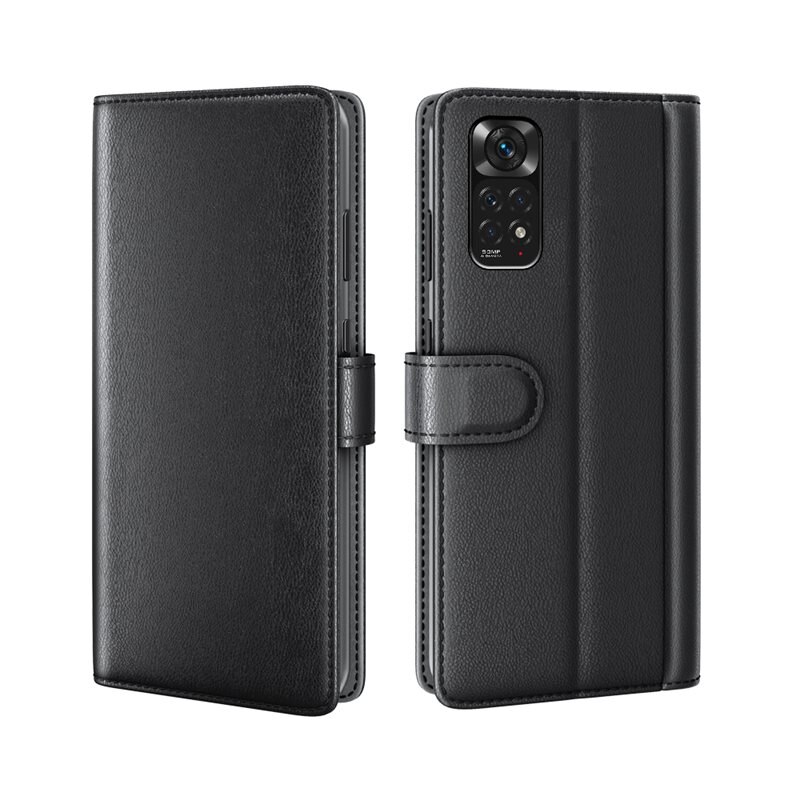 Äkta Läderfodral Xiaomi Redmi Note 11 Pro Svart - Stilrent plånboksfodral med plats för sedlar och kort