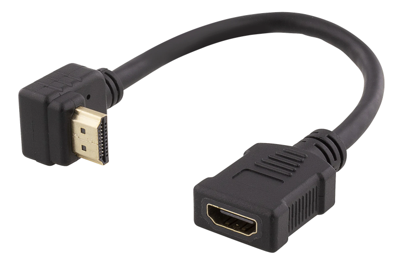 Deltaco HDMI-adapterkabel med vinklad kontakt M/F, UHD