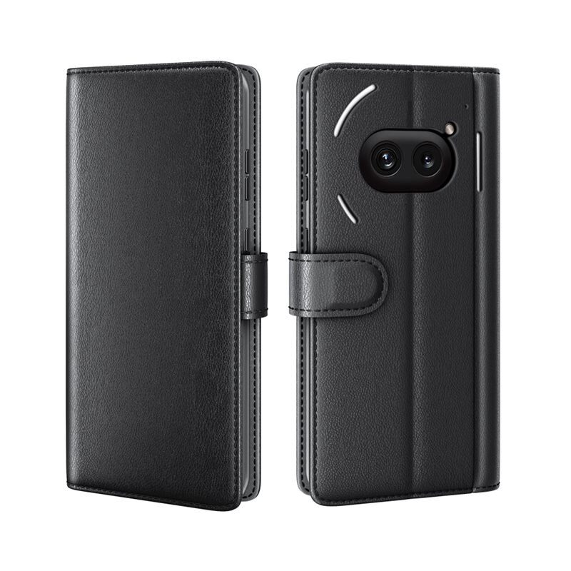 Äkta Läderfodral Nothing Phone 2a Svart - Stilrent plånboksfodral med plats för sedlar och kort