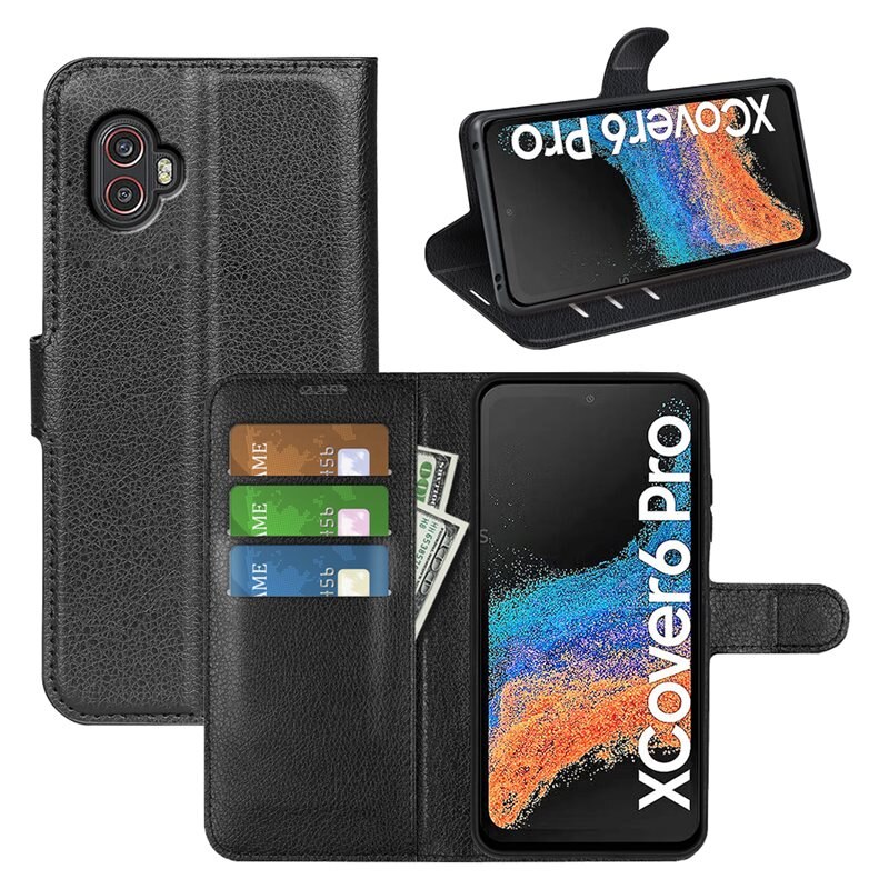 Mobilfodral Samsung Galaxy Xcover 6 Pro Svart - Praktiskt plånboksfodral med plats för sedlar och kort