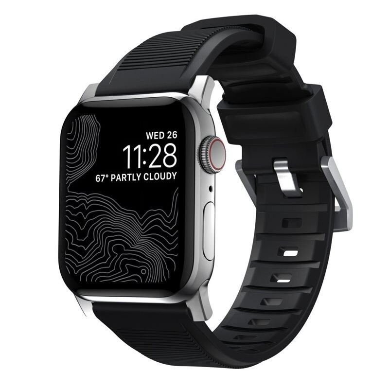 Nomad Apple Watch 41mm Series 8 Rugged Band Svart (Silver Hardware) - Högkvalitativt armband
